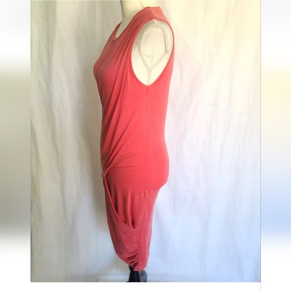 Anthropologie Stateside Coral Pink Ruched Faux Wrap Tank Dress Small - Picture 2 of 4